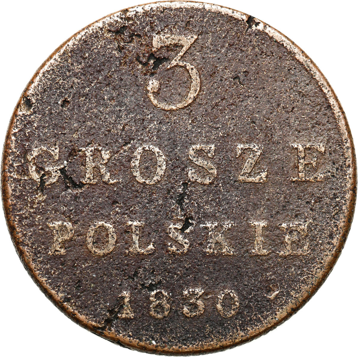 Polska XIX w./Rosja. Mikołaj I. 3 grosze 1830 KG, Warszawa – RZADKOŚĆ R5